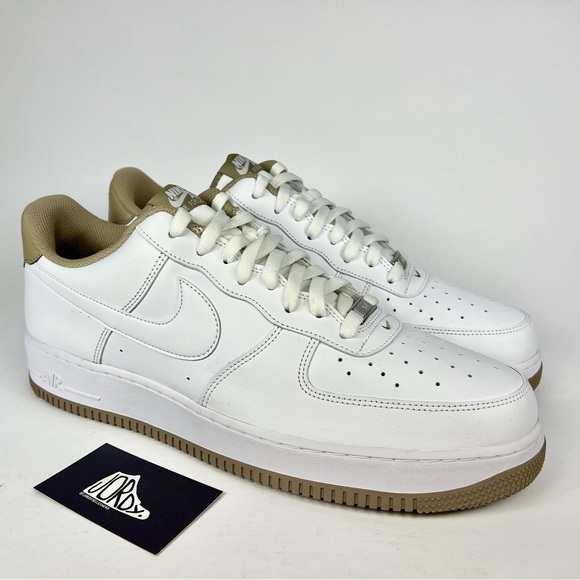 Nike Air Force 1 ‘07 Low White Khaki Men’s Sneakers Size 15 - Picture 2 of 10